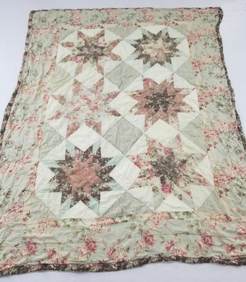 Vintage Handarbeit schöner strahlender Stern Patchwork bunt Quilt 76x61 cm