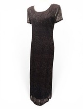 Vtg Jessica Howard Maxi Dress Size M Black Metallic Knit Lace Overlay Whimsygoth