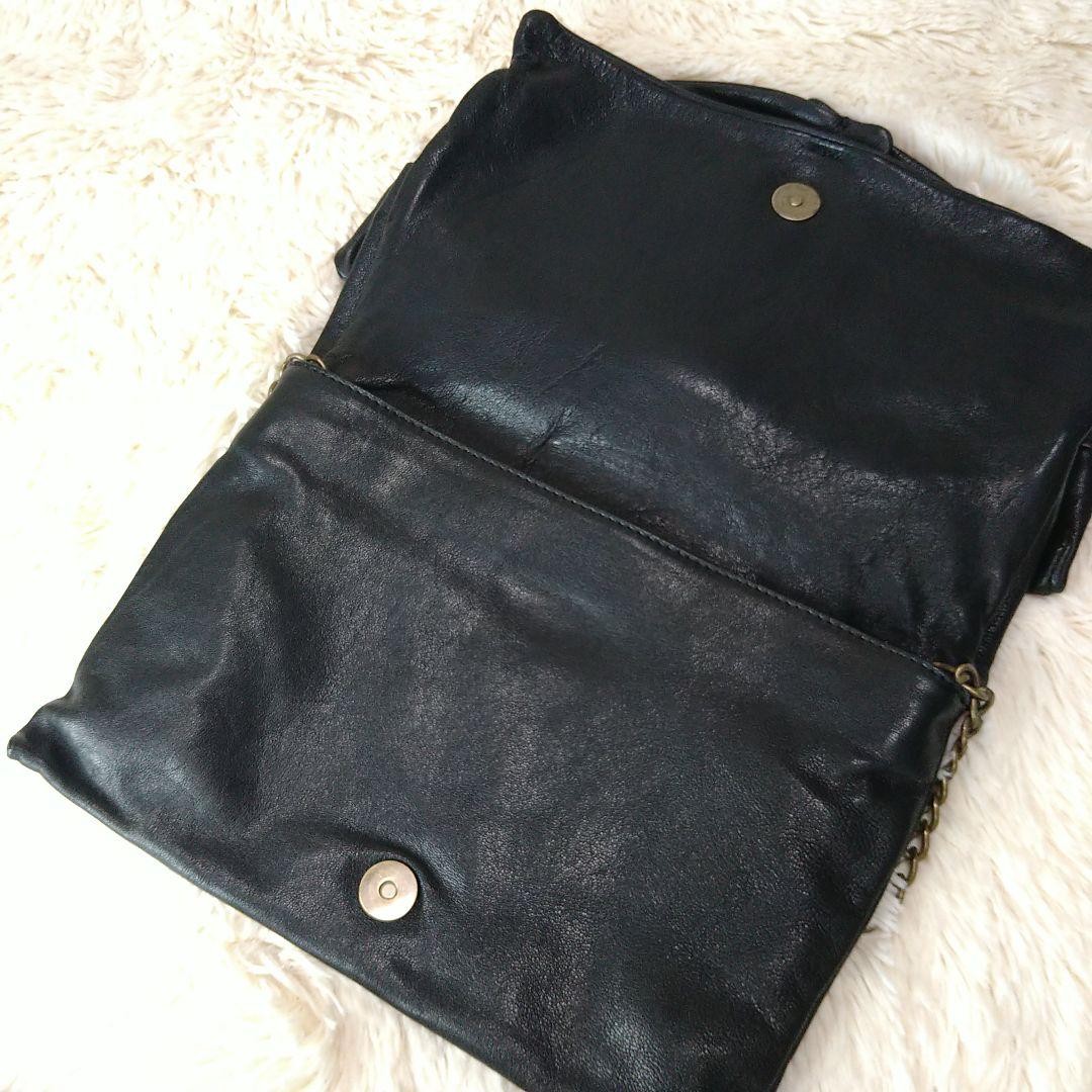 Red Valentino Shoulder Bag Purse Clutch Chain Ribbon Leather Black Authentic thumbnail 11