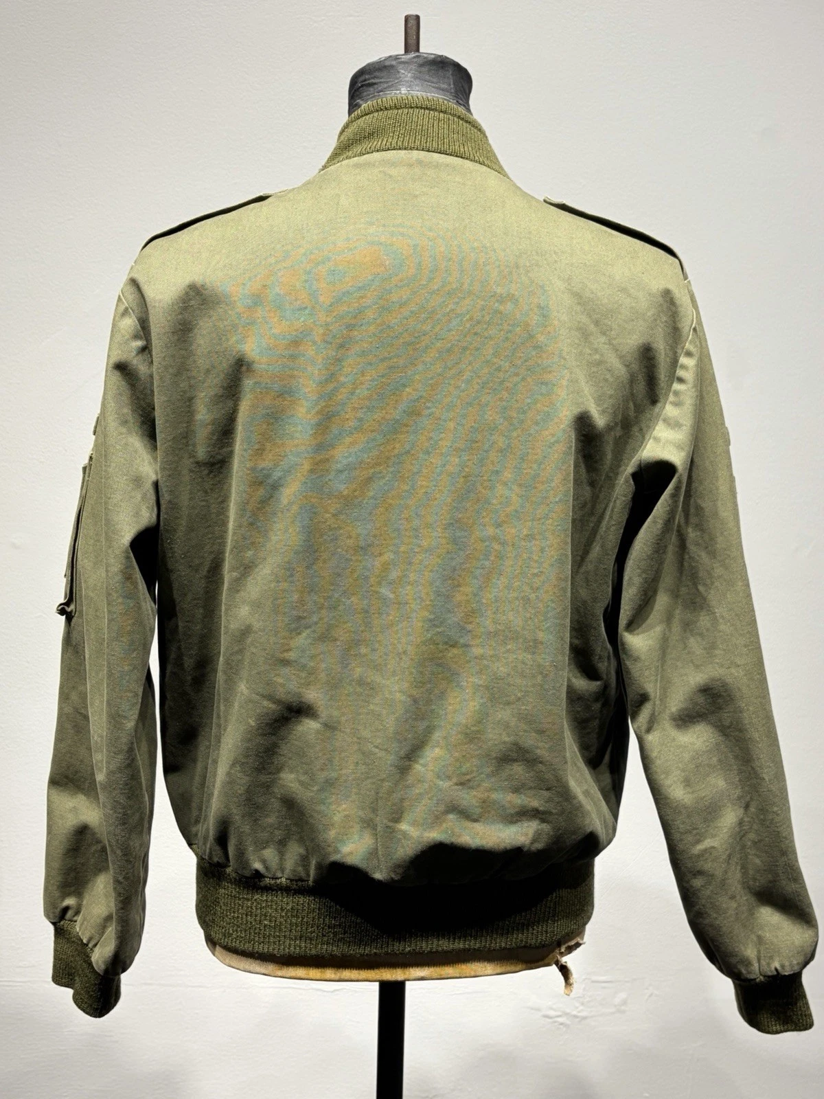 Vintage US Army Flight Jacket Olive Green Orange Lining Name Tape Patch M L image 2