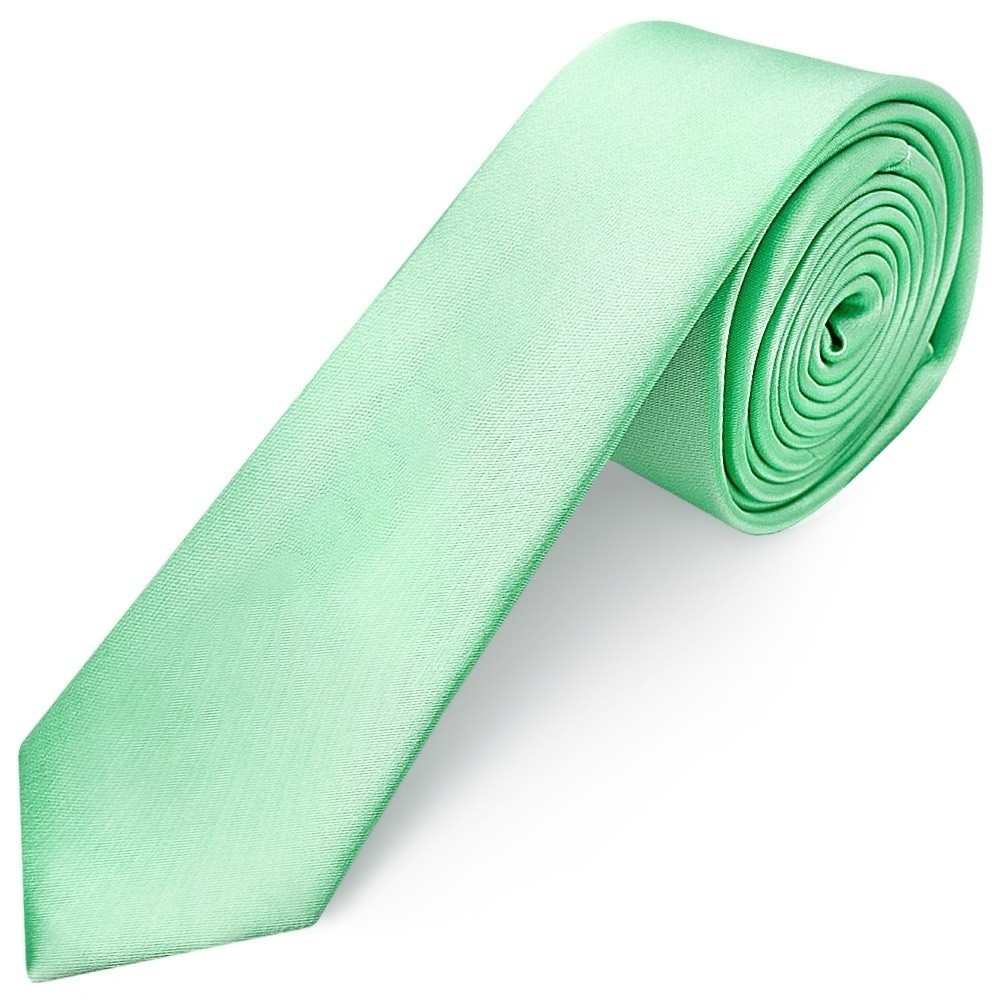 Plain Seafoam Green Satin Skinny Men's Tie Wedding Christening Slim Thin Tie