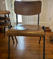 Stackable School-Style Stacking Chair Metal & Wood Frame Brown/Grey Indoor