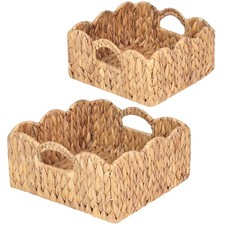 Scalloped Baskets Natural-Set of 2 Basket Living Room Organizer Water Hyacinth