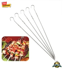 10pcs Stainless Steel BBQ Skewers Flat Meat Roast Sticks for Camping Picnic