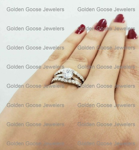 14K White Gold Solitaire Enhancer Round Diamonds Ring Guard U Shape Prong 1 CT - Picture 7 of 10