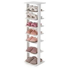 Shoe Organizer Narrow Wooden Shoe Rack Entryway Shoe storage Tower White 7 Tier.