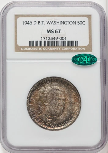 WASHINGTON, BOOKER T. 1946-D Silver Commemorative 50C NGC MS67 (CAC)