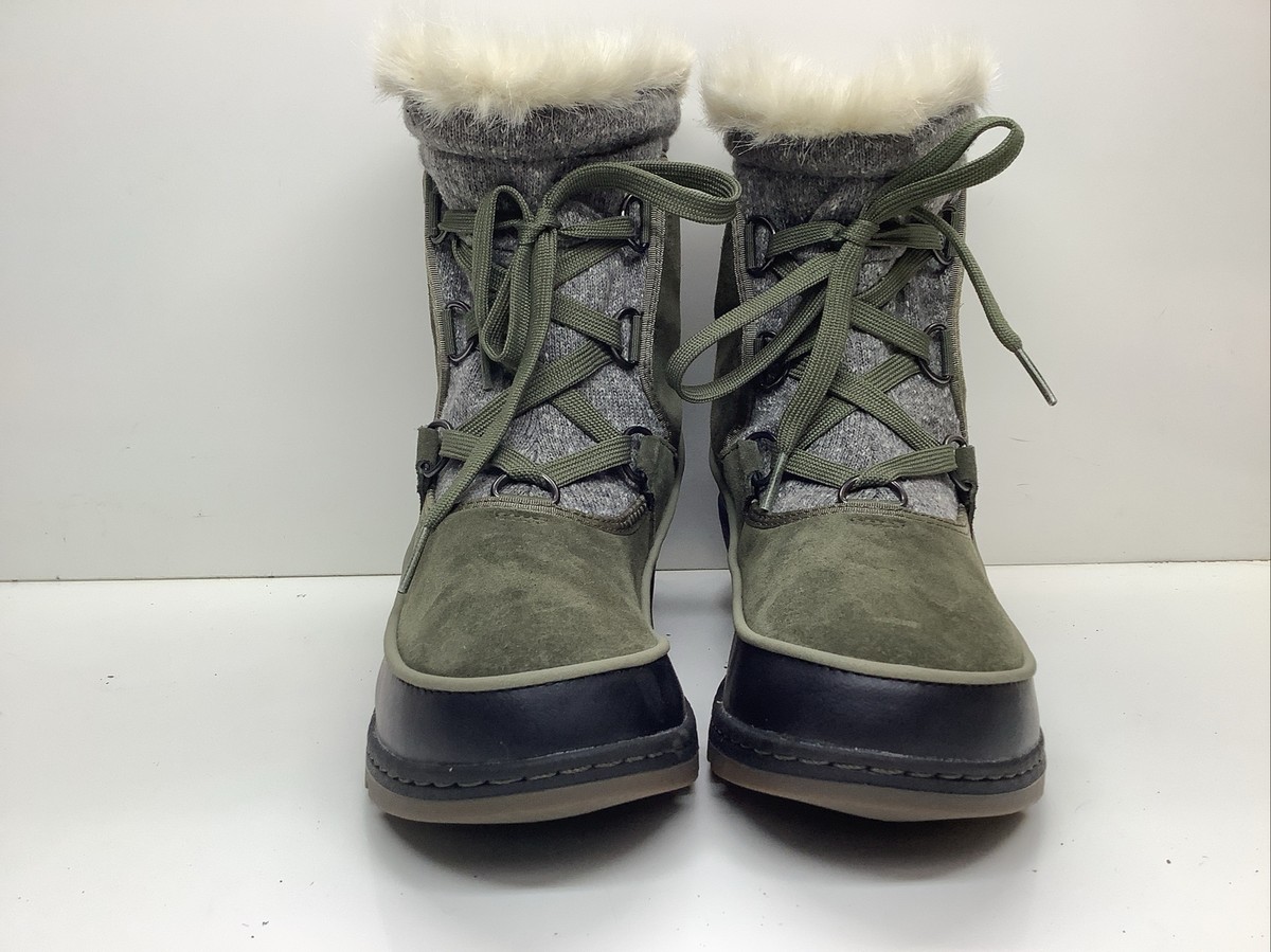 WOMENS SOREL WATERPROOF WINTER GREEN BLACK SUEDE BOOTS SIZE 