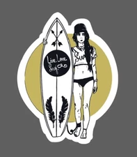 Surfer Sticker Girl Live Love Surf Waterproof Beach Tropical Gift NEW