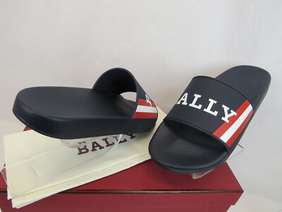 NIB BALLY SIMON BLUE INK RUBBER RED WHITE WEB LOGO SANDAL  display picture 1