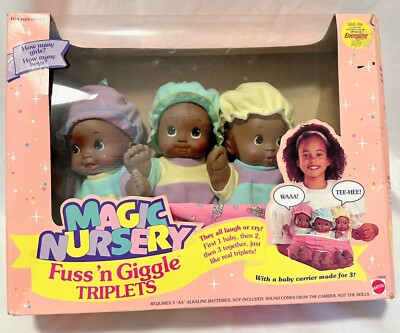 Magic Nursery Triplets Dolls 1993 Mattel African American Baby Dolls Set Working