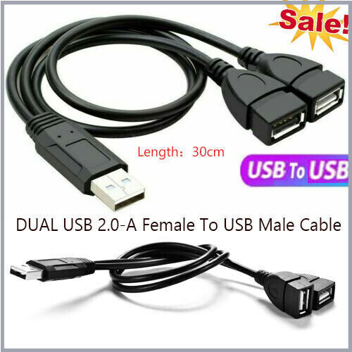 USB 2.0 A Male To 2 Dual Female Jack Y Splitter Hub Adapter Power 2 USB Cable - 第 2/12 張圖片