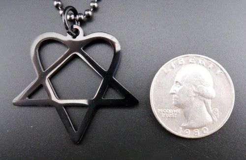 Him Heartagram Necklace Black Finish New Pendant Ville Valo Ball Chain - Picture 3 of 8