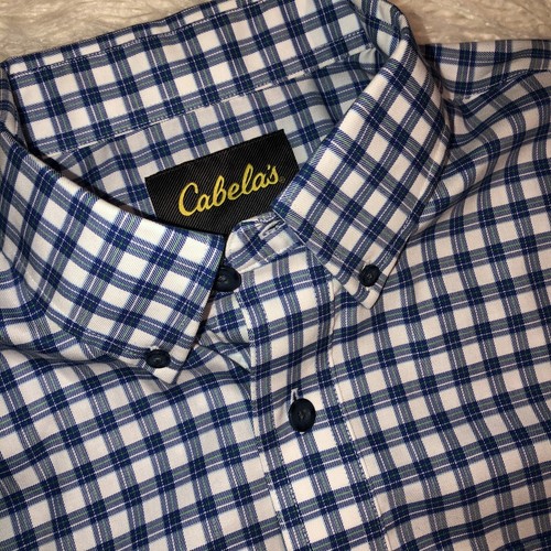 Men Cabela’s Casual Button Down Short Sleeve Shirt Size Large Blue Plaid - Picture 4 of 6