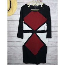 Nine West Dress Size M Fire Red Black & White  Multi 3/4 Sleeve