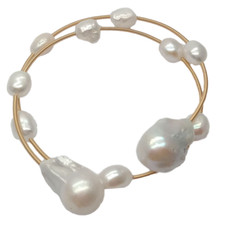Pulsera ajustable blanca barroca perla de agua dulce perla Keshi