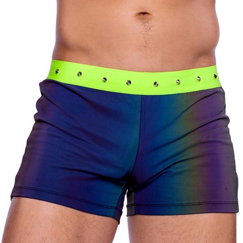 Pantalones Cortos Reflectantes Tachonados Cintura Elástica Multicolor Arco Iris Rave Dance 6536 - Imagen 2 de 8