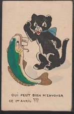 CH107 APRIL FOOLS 1 er AVRIL Humanized BLACK CAT Huge FISH  CHAT KATZE