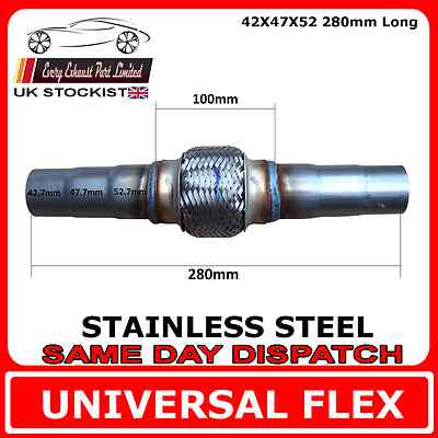Universal Auspuff Flexrohr Edelstahl Flexi 42 IDx47 IDx52 ID 280mm lang