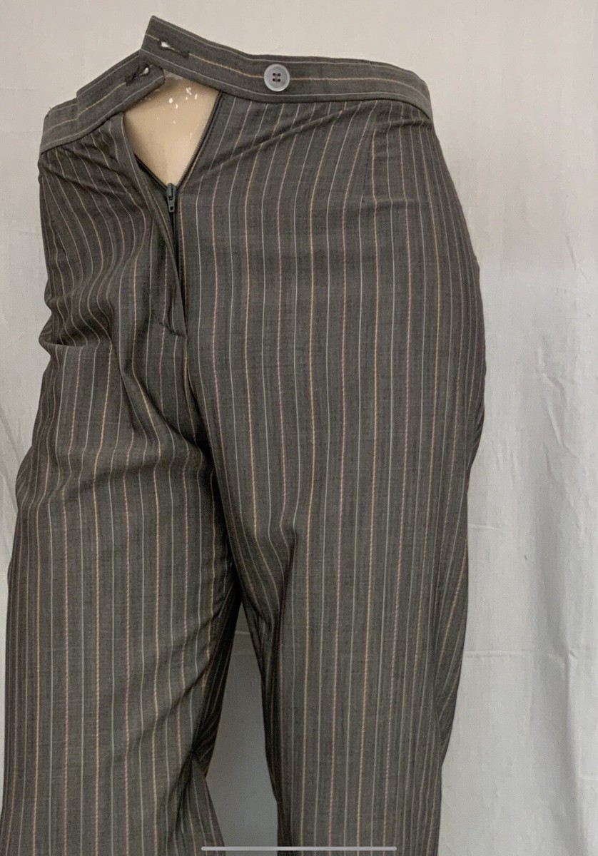 パンツ BERNARD ZINS Bac y FR 42 / US 32 Bernard Zins Pants Sz 8 Gray Stripe Wool Silk Nylon Flat