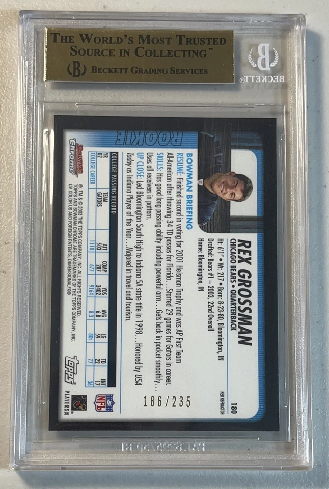 Rex Grossman BGS 10 2003 Bowman Chrome Rookie Red Refractor RC Pristine /235 - Image 2 of 2