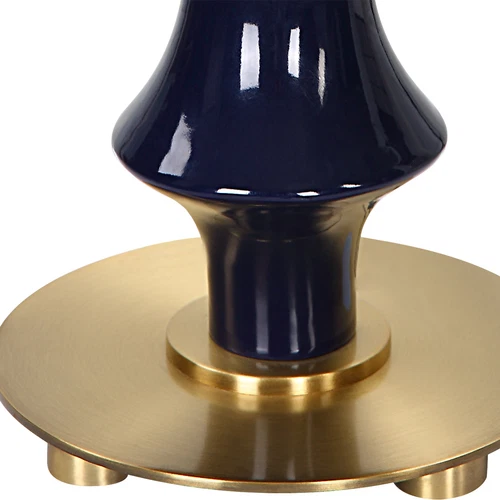Modern Ridged Cobalt Blue Ceramic Table Lamp 29 in Fluted Chinoiserie Style - Picture 7 of 9