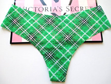VICTORIA'S SECRET PINK No Show Lace Thong Panty VS Green Plaid S M L XL NWT