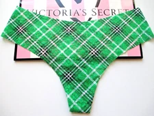 VICTORIA'S SECRET PINK No Show Lace Thong Panty VS Green Plaid S M L XL NWT