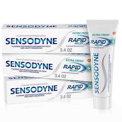 Sensodyne Rapid Relief Sensitive Toothpaste, Extra Fresh - 3.4 Ounces (Pack of 3