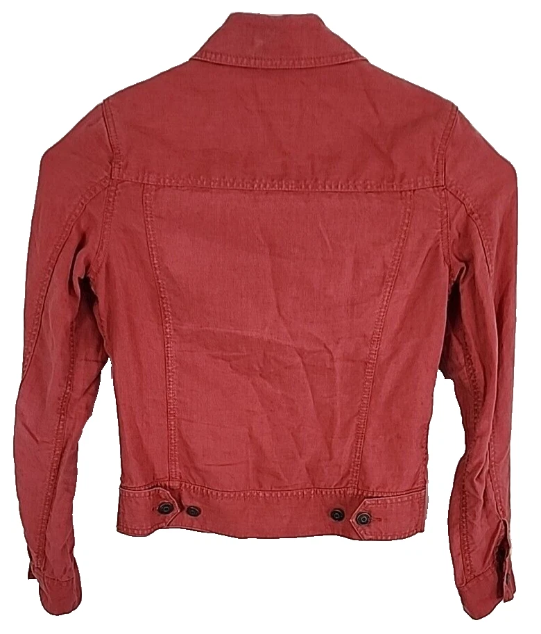 Chaqueta de mezclilla de lino envejecido rosa de 5 botones Eddie Bauer para mujer, talla S Foto 2 de 4