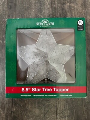 Christmas Tree Top 10 Light 5 Point Star Silver Wire Topper 8.5 Inch Kurt Adler