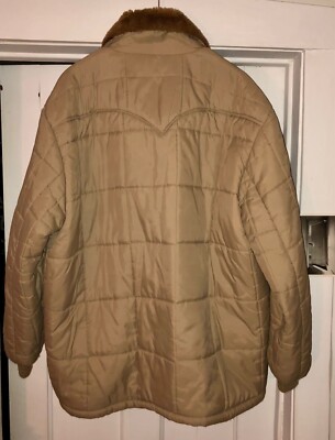 50s/60s Mens XL TANBARK Western Outerwear Coat Puffer Tan Fur