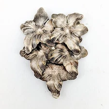 Antique Repousse Flower Shoe Clip Buckle Floral Vtg Chased Victorian Art Nouveau