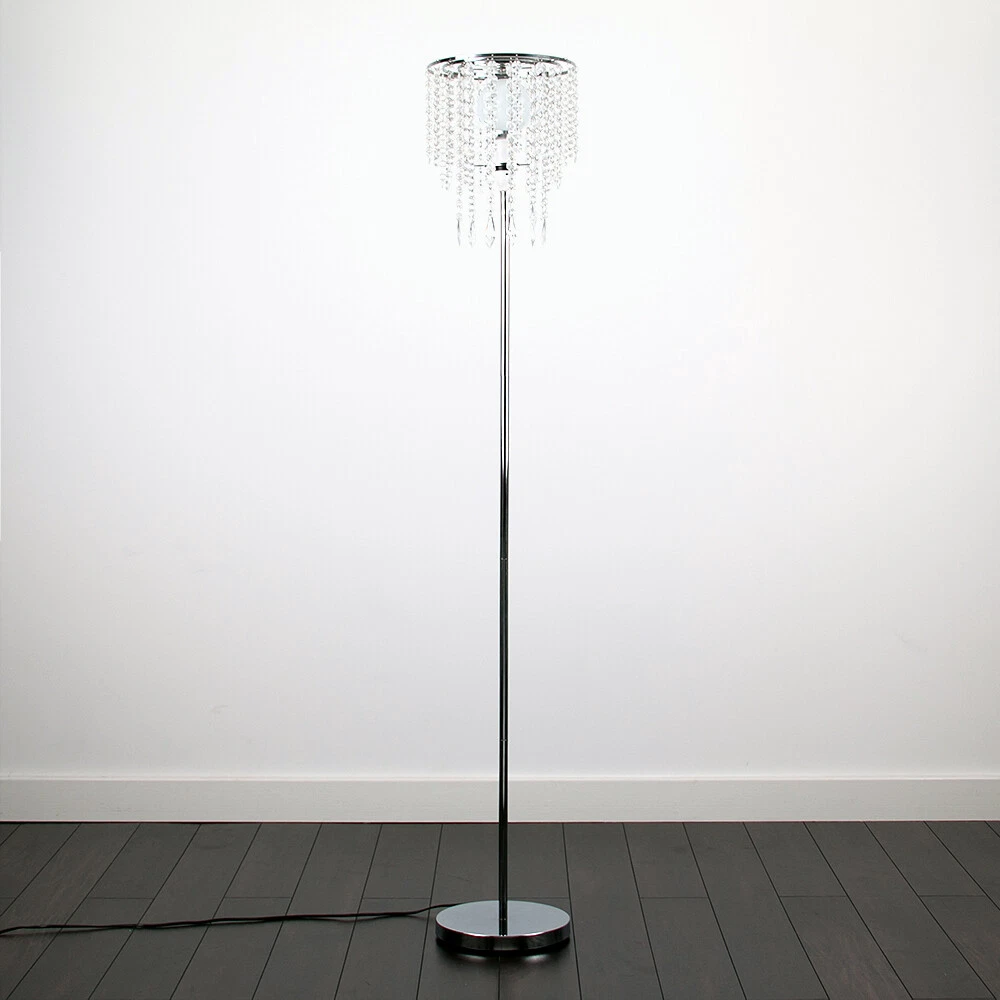 Modern Chrome Standard Floor Lamp Standing Light Acrylic Jewel Droplet Design