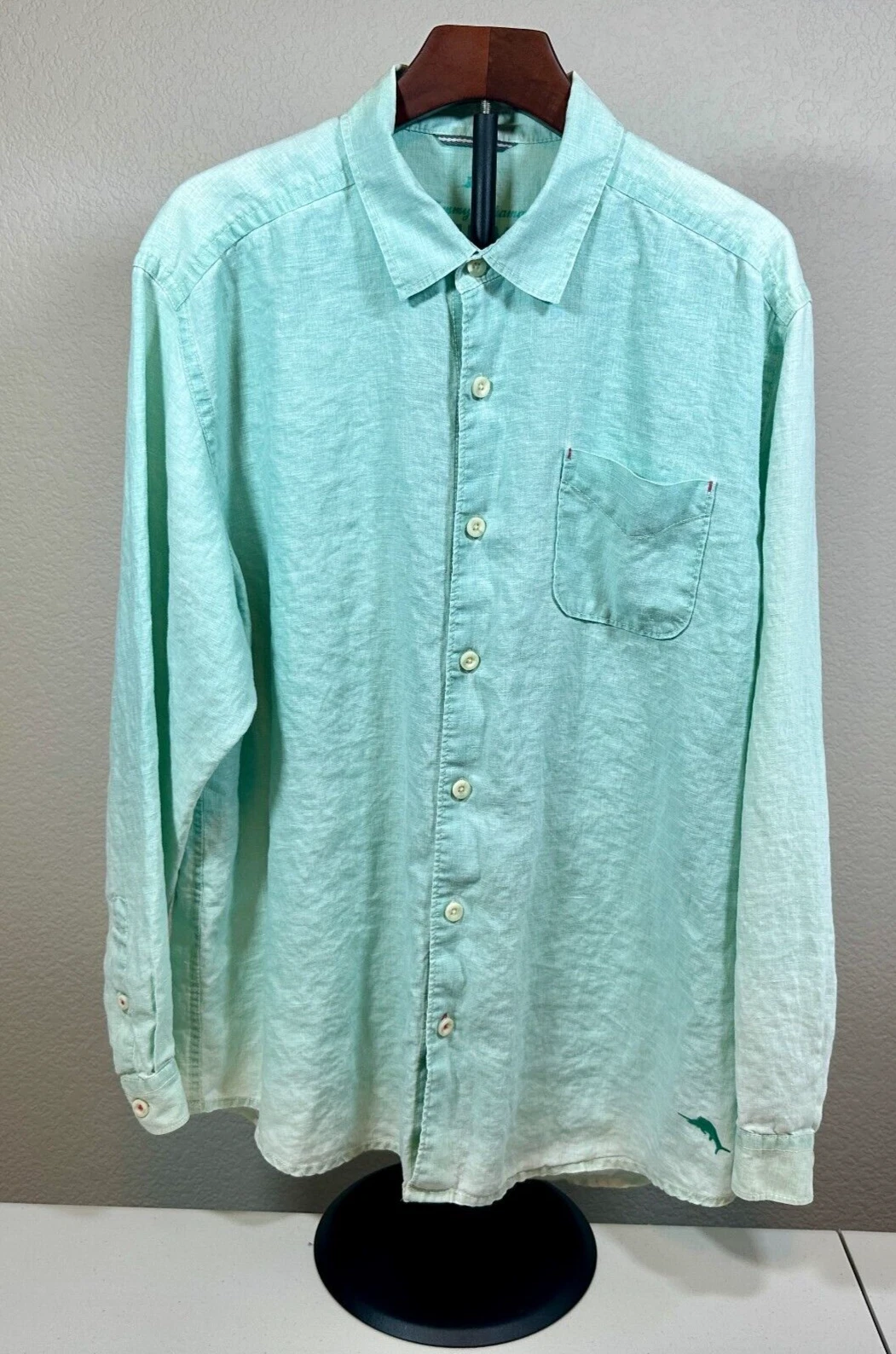 Tommy Bahama Relax 100% Linen Teal Turquoise Ombré Long Sleeve Shirt {Men’s XL}
