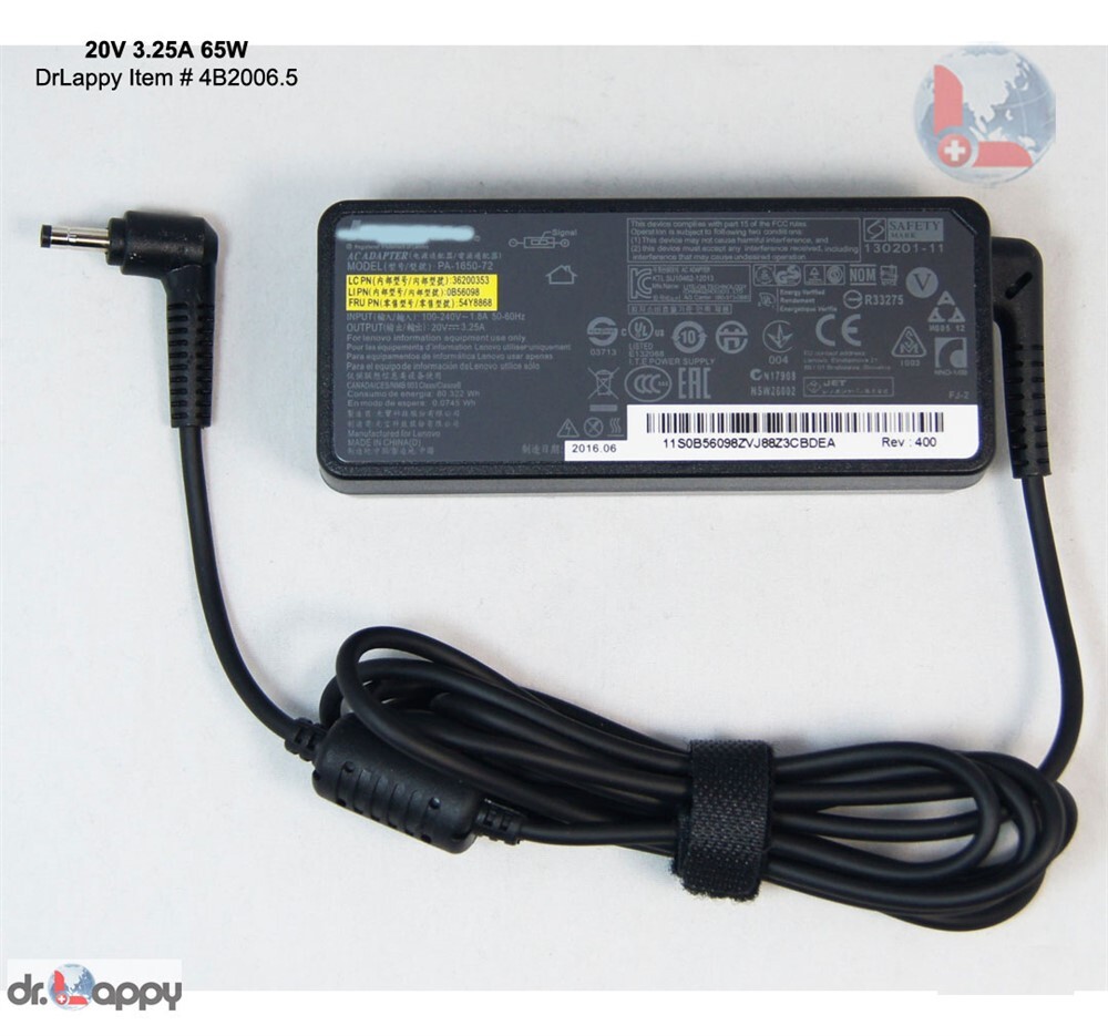 Vhbw Alimentatore 65W Per Notebook Lenovo Z580, Z585 – Caricabatterie AC Sostitutivo Con Spina Europea, Cavo 2m - 4