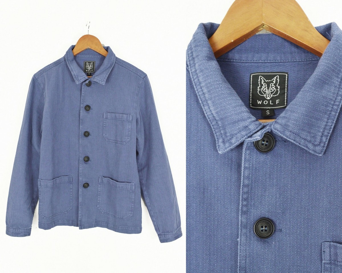 60s Style Washed Indigo Blue French Jacket Workwear Chore