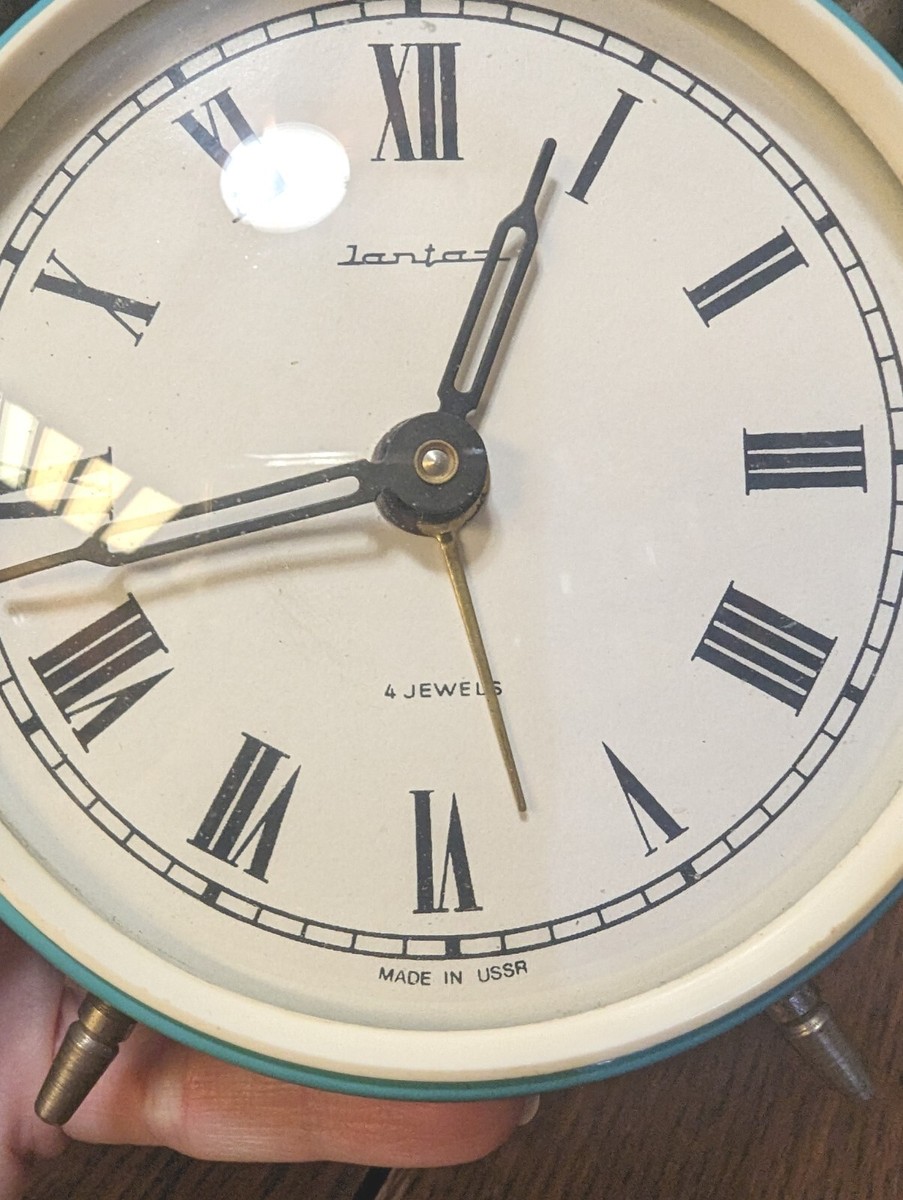 JANTAR Russian Jewels Mechanical ALARM Clock Bells USSR Roman