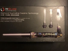 Inglam 3-In-1 Curling  Iron Designer Kit Flower Powder  3 Pc Kit NEW 