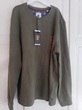 Copper & Oak Supply Mens Henley T-Shirt Sweatshirt - Long Sleeve -Olive XL NEW
