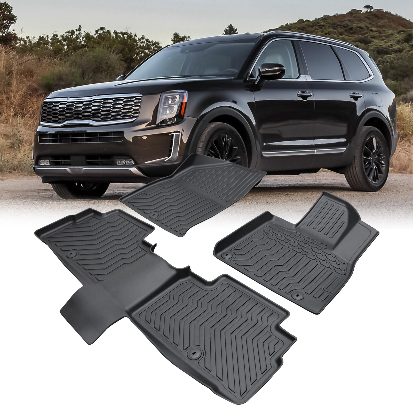 Car Floor Mats Liner For 2020-2023 Kia Telluride Bucket Seats W/O Center Console