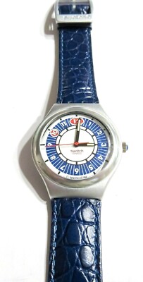 MINT* 1996 Swatch Irony Big PREPPIE YGS1001 Blue Leather Watch