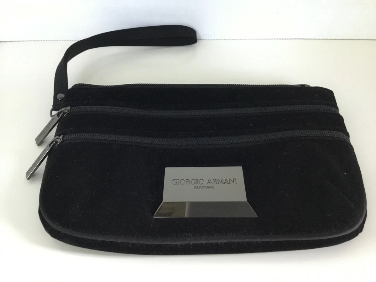 GIORGIO ARMANI Parfums Black Velvet 3 Zippers Clutch Purse Bag 7.5