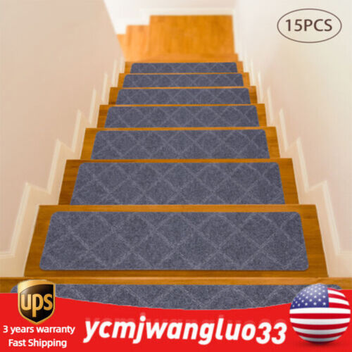 Set of 15 Stair Treads Non Slip Skid Mats,Pads Carpet Rugs Coffee, Black, grey