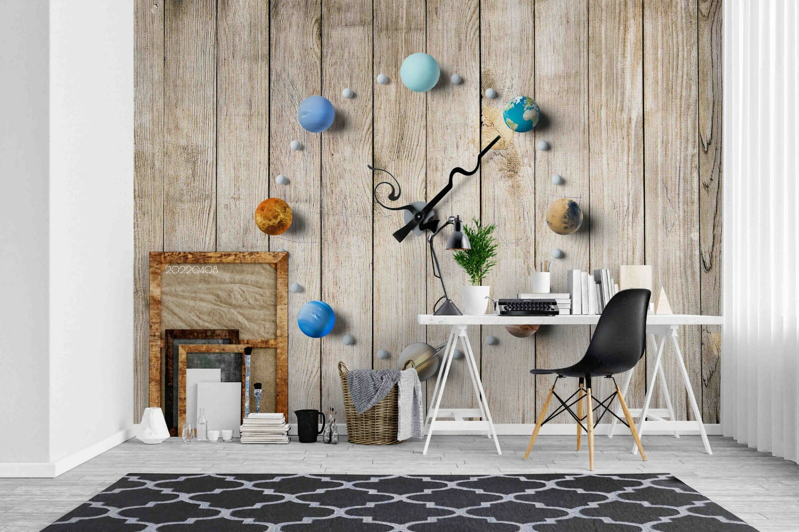 3D Wooden Floor Clock Wallpaper Wall Mural Removable Self-adhesive 168