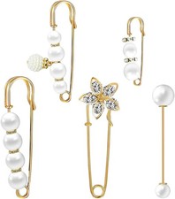 5 Pc Pearl Brooch Pins Sweater/Shawl/Dress Accessory