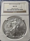 A 2013-W BURNISHED SILVER EAGLE MS70 NGC CLASSIC BROWN LABEL