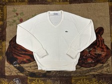 Vintage 80s Izod Lacoste Deep V Neck Sweater Men's Large Cream Beige