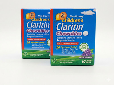 Childrens Claritin Chewables 24 Hour Allergy Relief Grape 60ct 2 Pack Exp 11/27