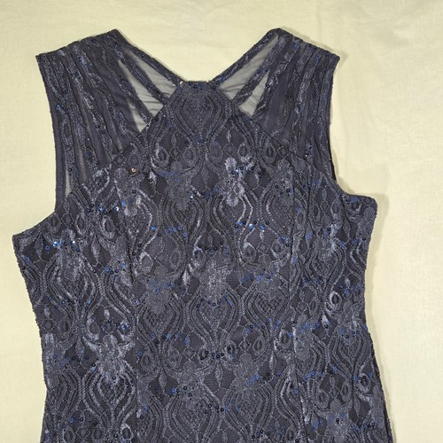 R & M Richards Mother Of The Bride BLUE Sequined Lace Sheer Formal Dress Size 16 - Picture 11 of 23